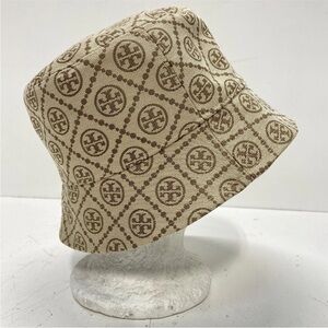 Tory Burch Beige and Brown Logo Canvas Bucket Hat